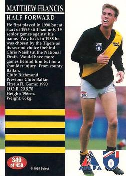 1995 Select AFL #349 Matthew Francis Back